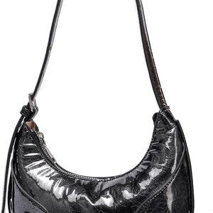 Small Black TPU Leather Y2K Shoulder Bag with Adjustable Strap for Women